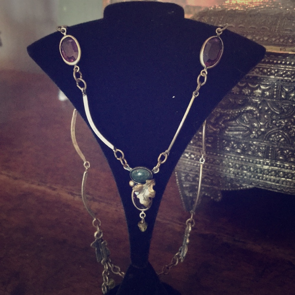 Bronze and unique gemstone necklace.